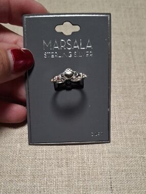 Marsala Sterling Silver Heart Claddagh Ring in Silver Size 7